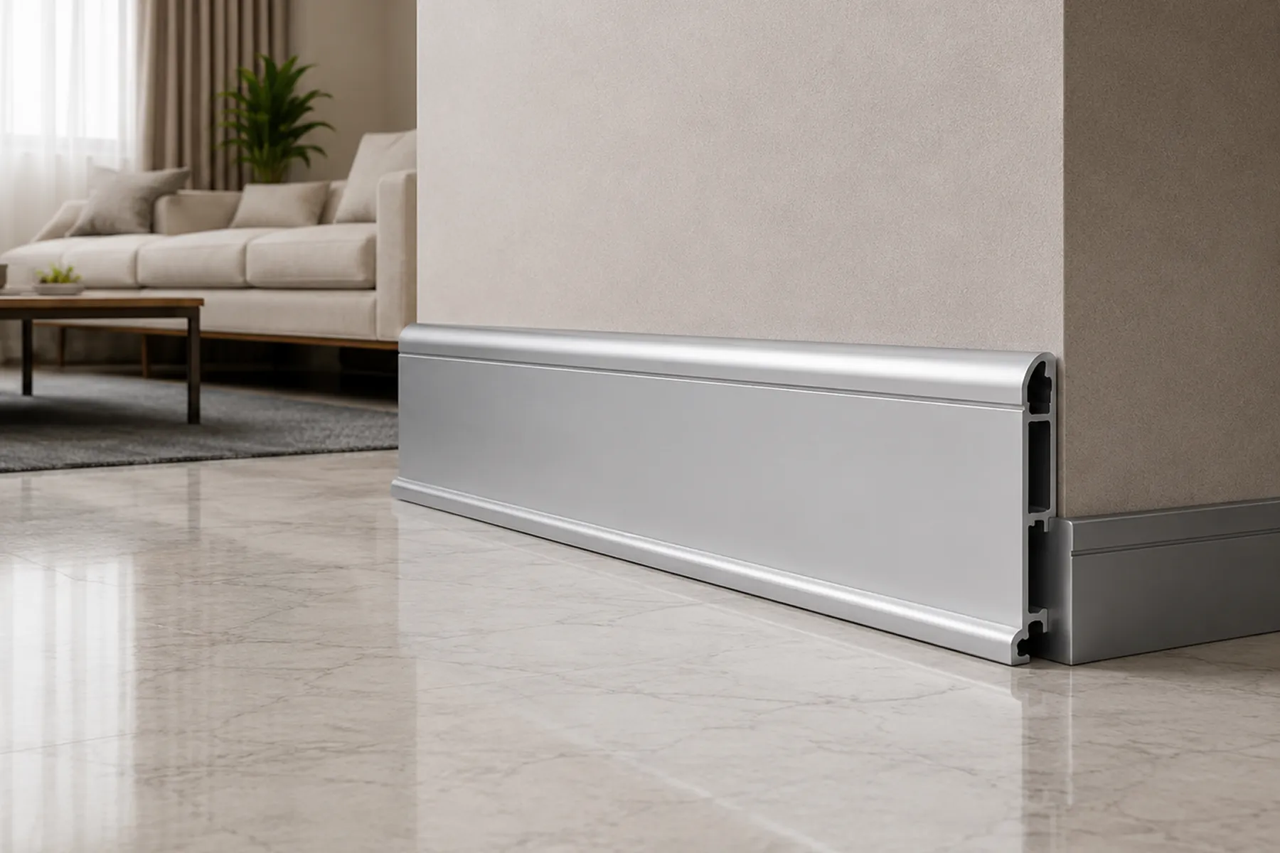Aluminium Skirting Along Living Room Wall