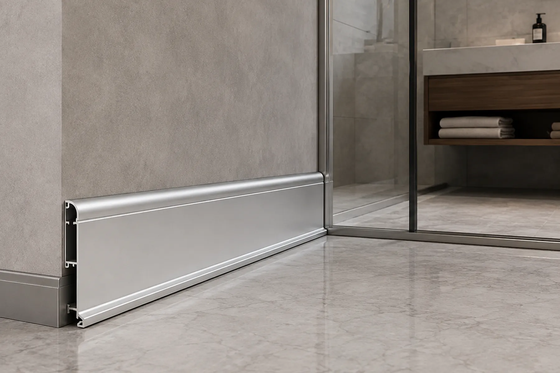 Skirting Profile Along Modern Bathroom Wall
