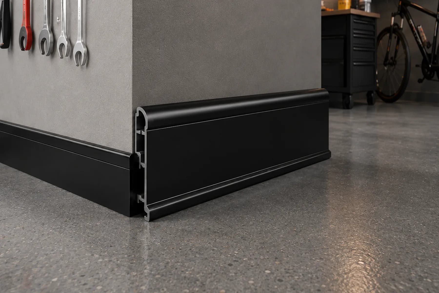 Black Matte Skirting Along Garage Wall Base