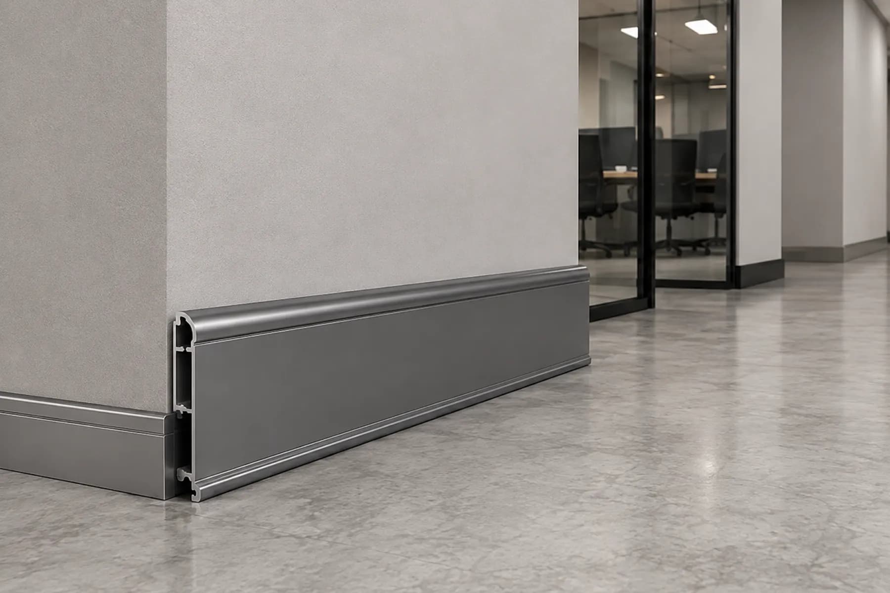 Grey Skirting Profile Along Office Corridor