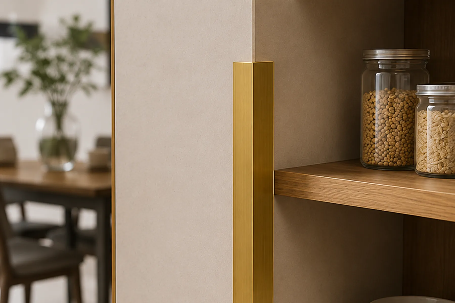 Gold-Finish Angle Section on Cabinet Shelf Edge