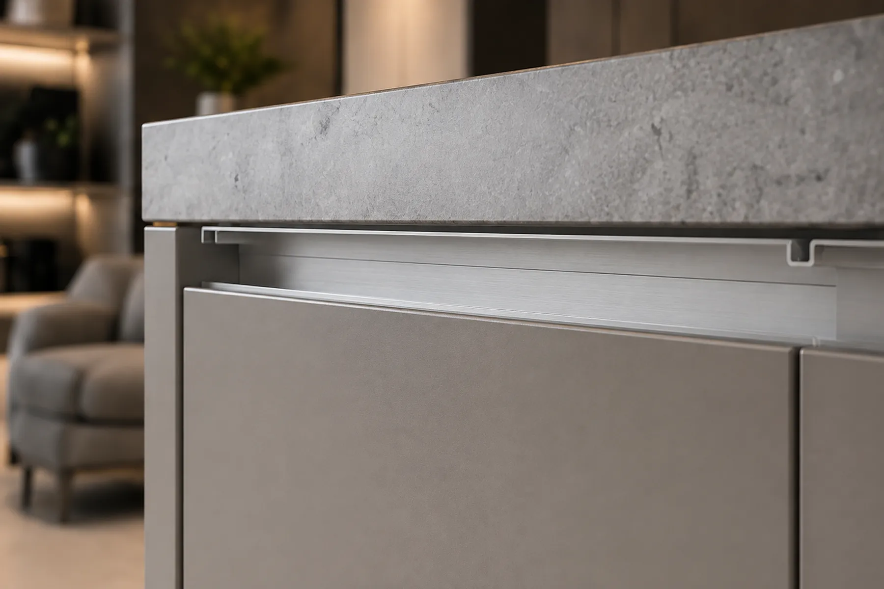 Handleless modular kitchen with gola profiles