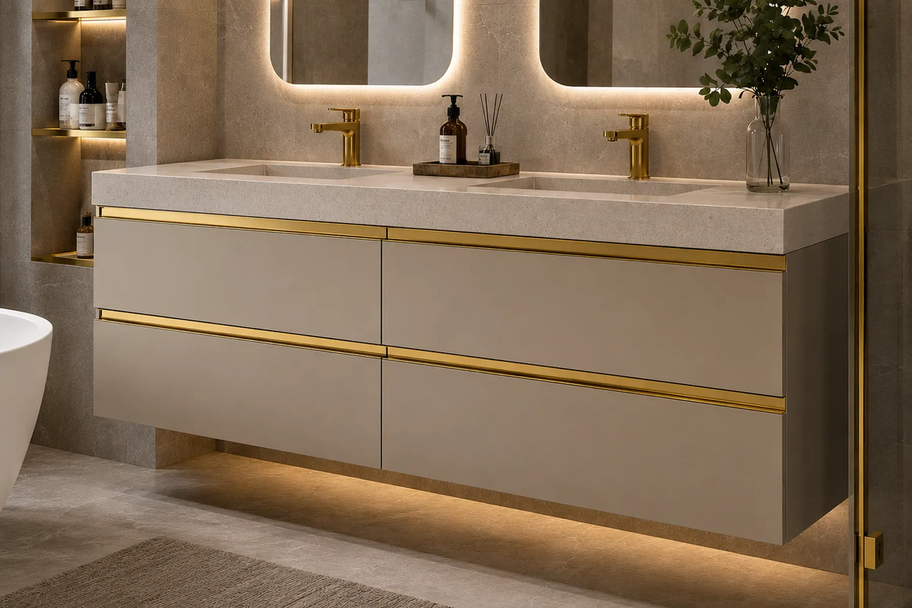 Gold C-Gola Channel on Bathroom Vanity Drawers
