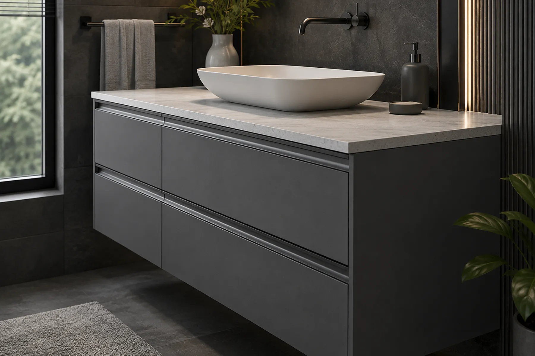 Integrated Handle Profile on Bathroom Vanity Drawers