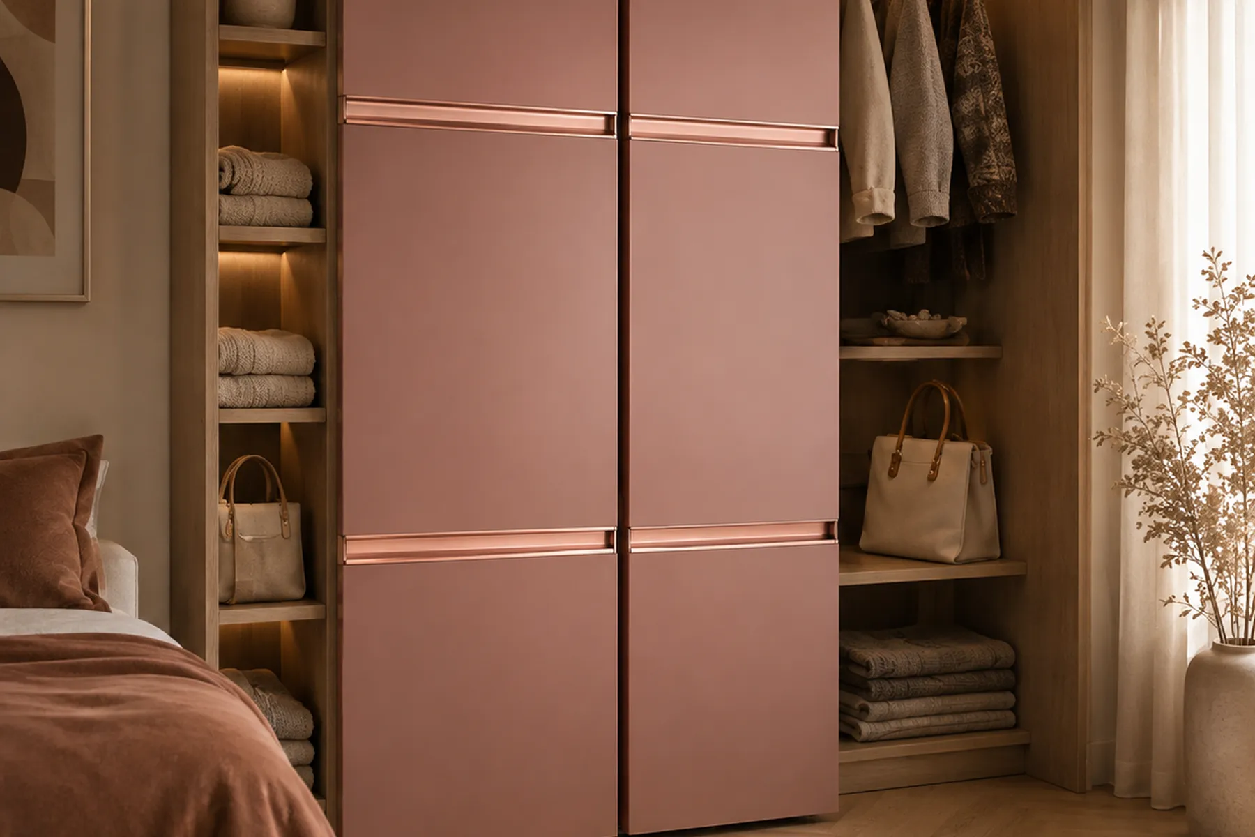 Rose Gold Handle Profile on Wardrobe Doors