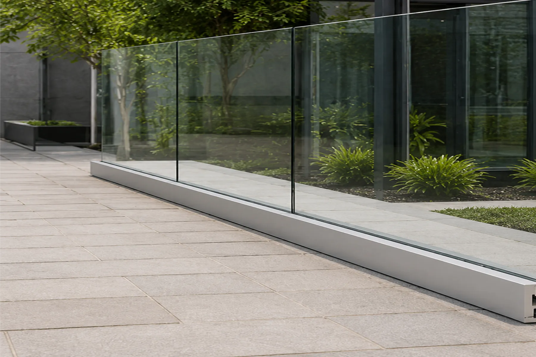 U-Channel Base Securing Outdoor Glass Balustrade