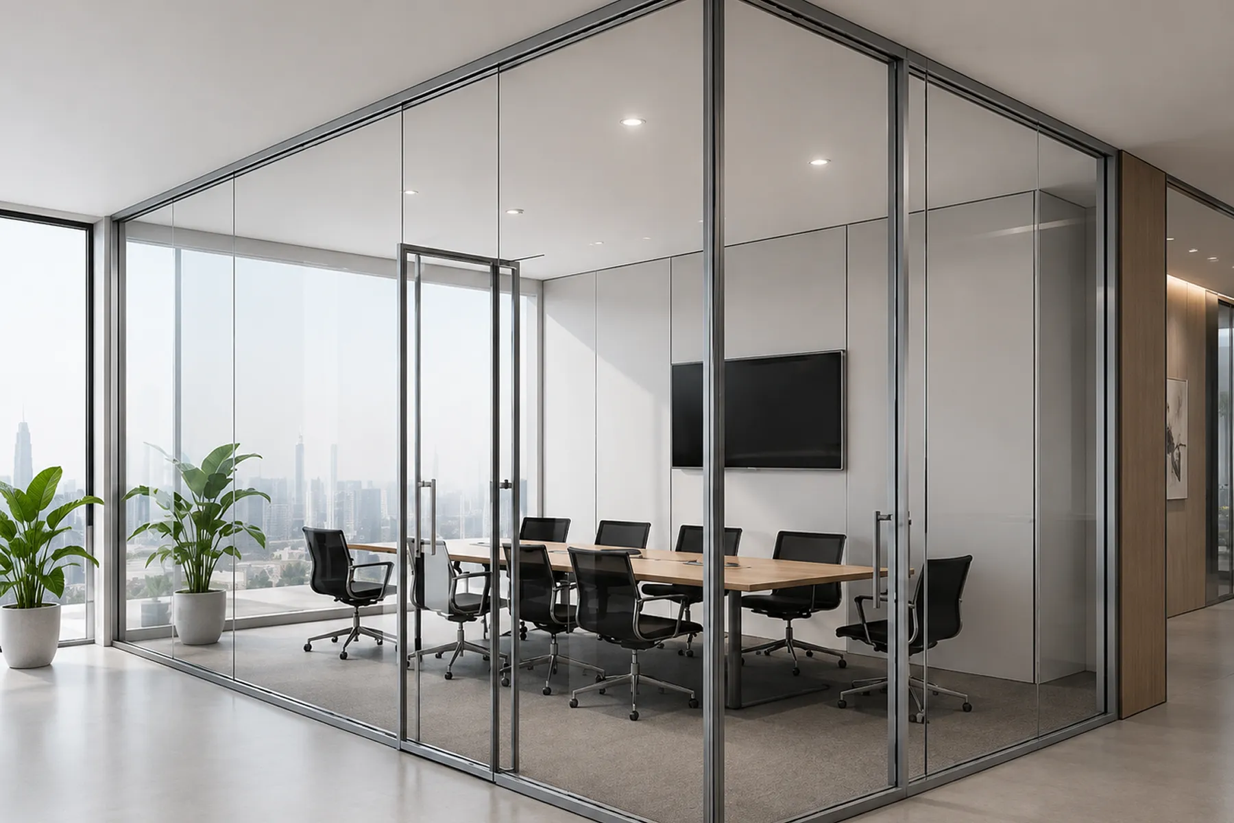 Office Conference Room Enclosed by Glass Partition Walls