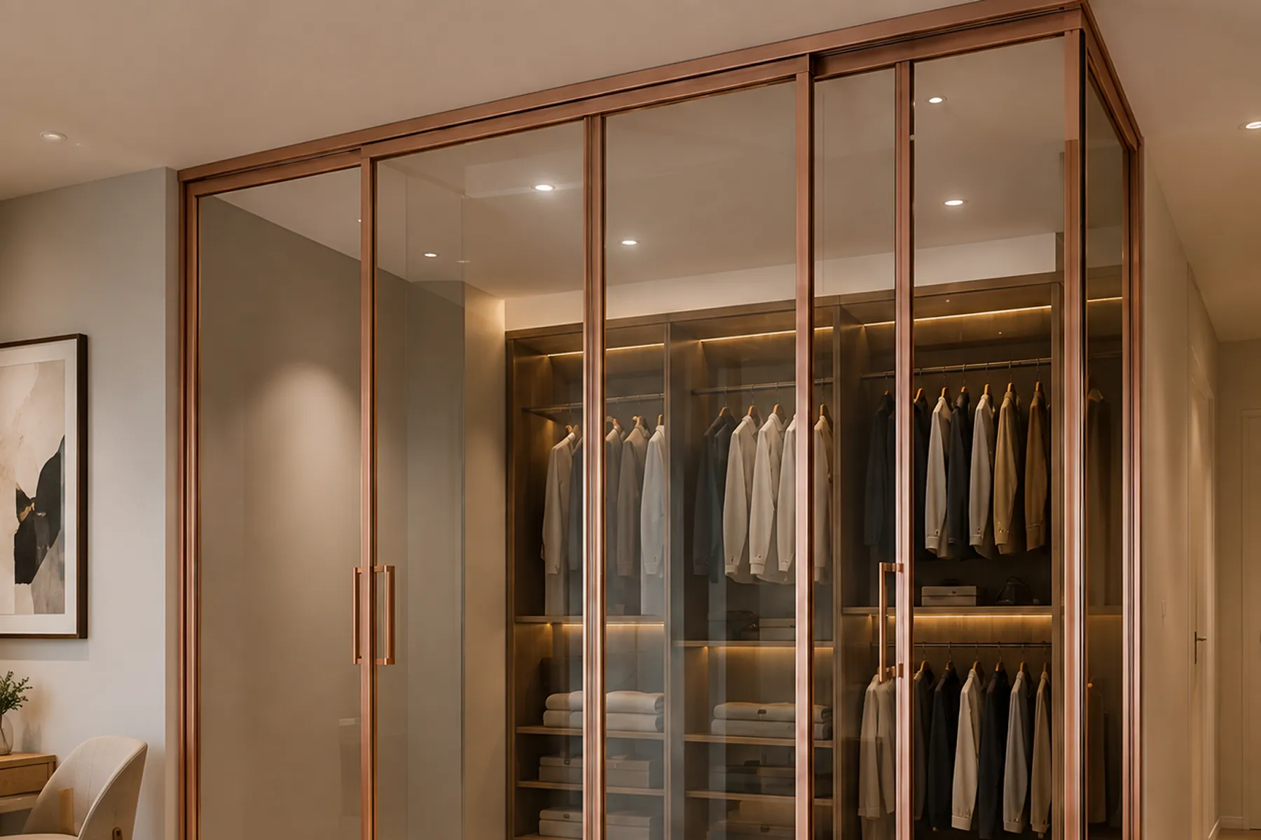 Rose Gold Framed Glass Wardrobe Sliding Doors