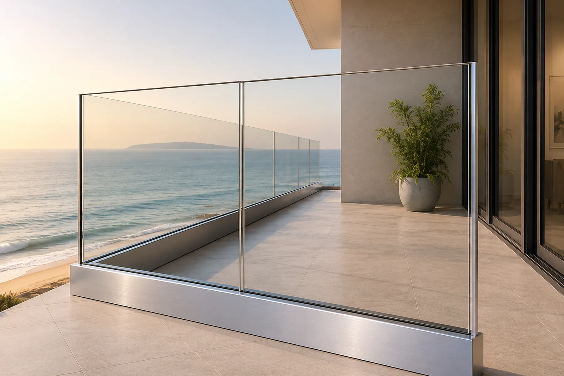 Modern residential balcony with aluminium railing profiles