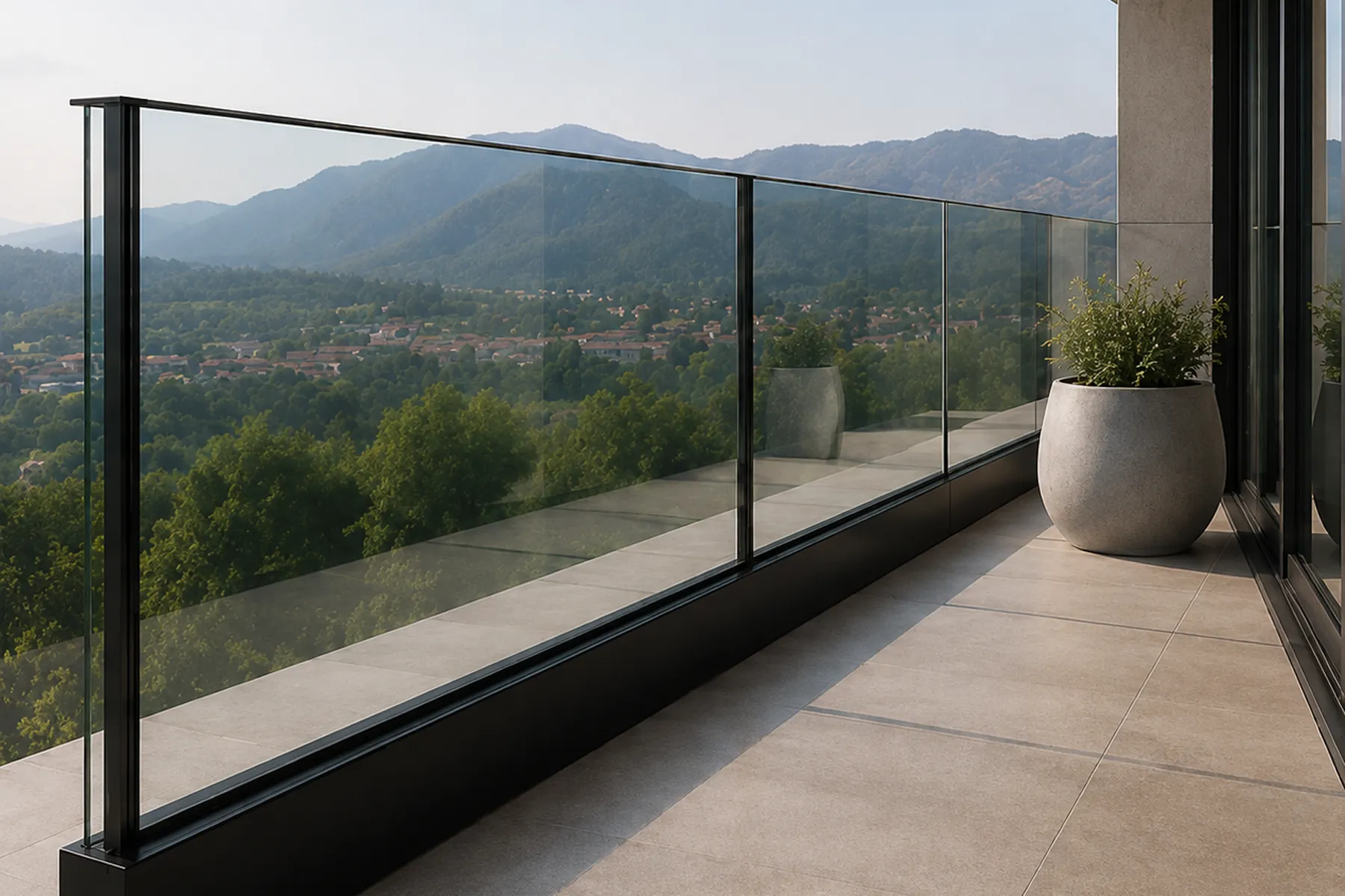 Frameless glass balustrade on modern residential balcony