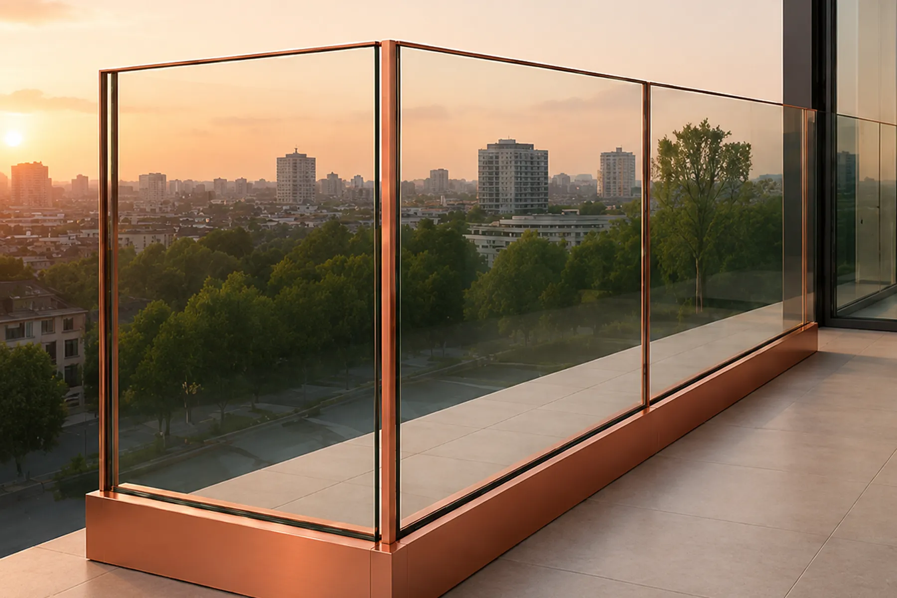 Luxury terrace with frameless toughened glass railing sections