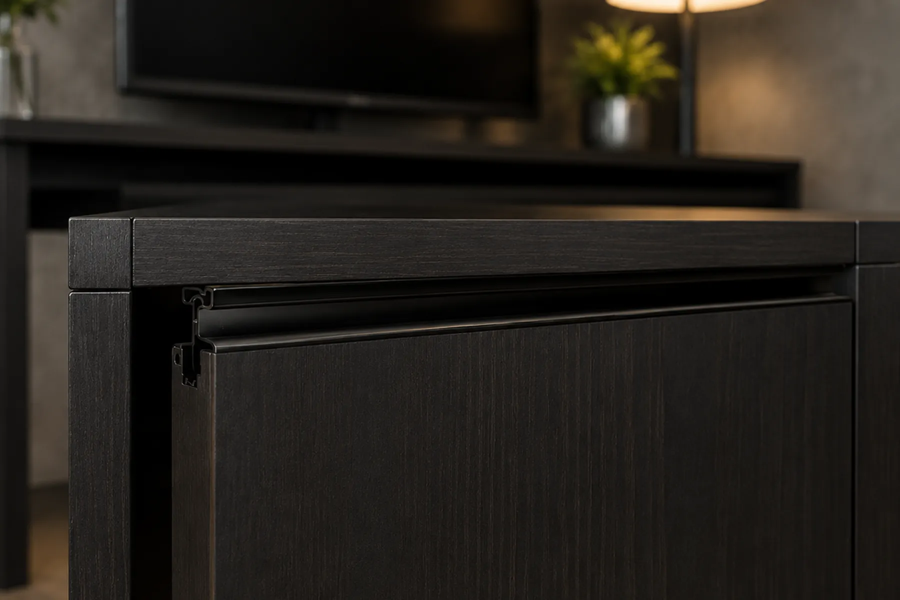 Media Console with Inset I-Handle Grip