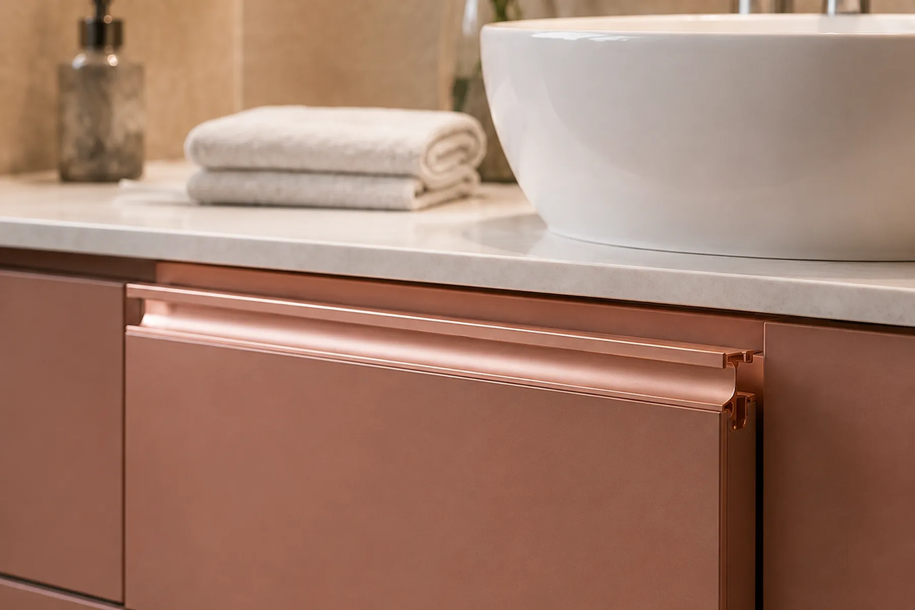 Rose Gold I-Handle on Bathroom Vanity
