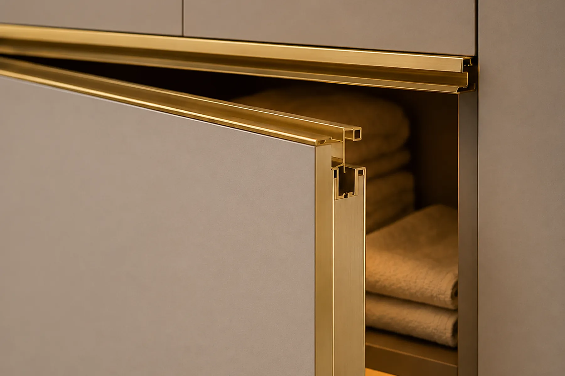 Gold I-Handle Fitted on Wardrobe Door