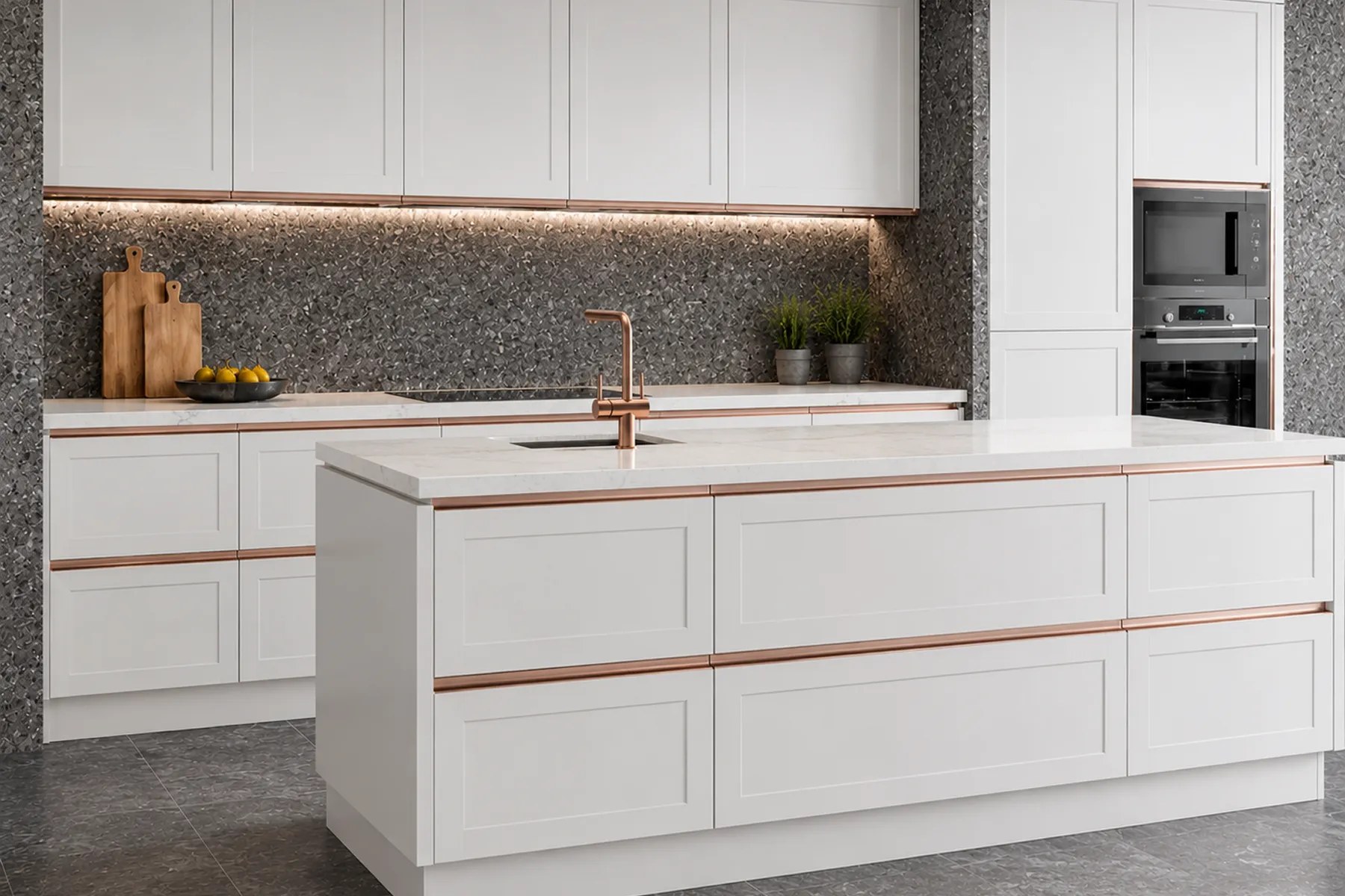 Aluminium Trim Strips Along Cabinet Drawer Fronts