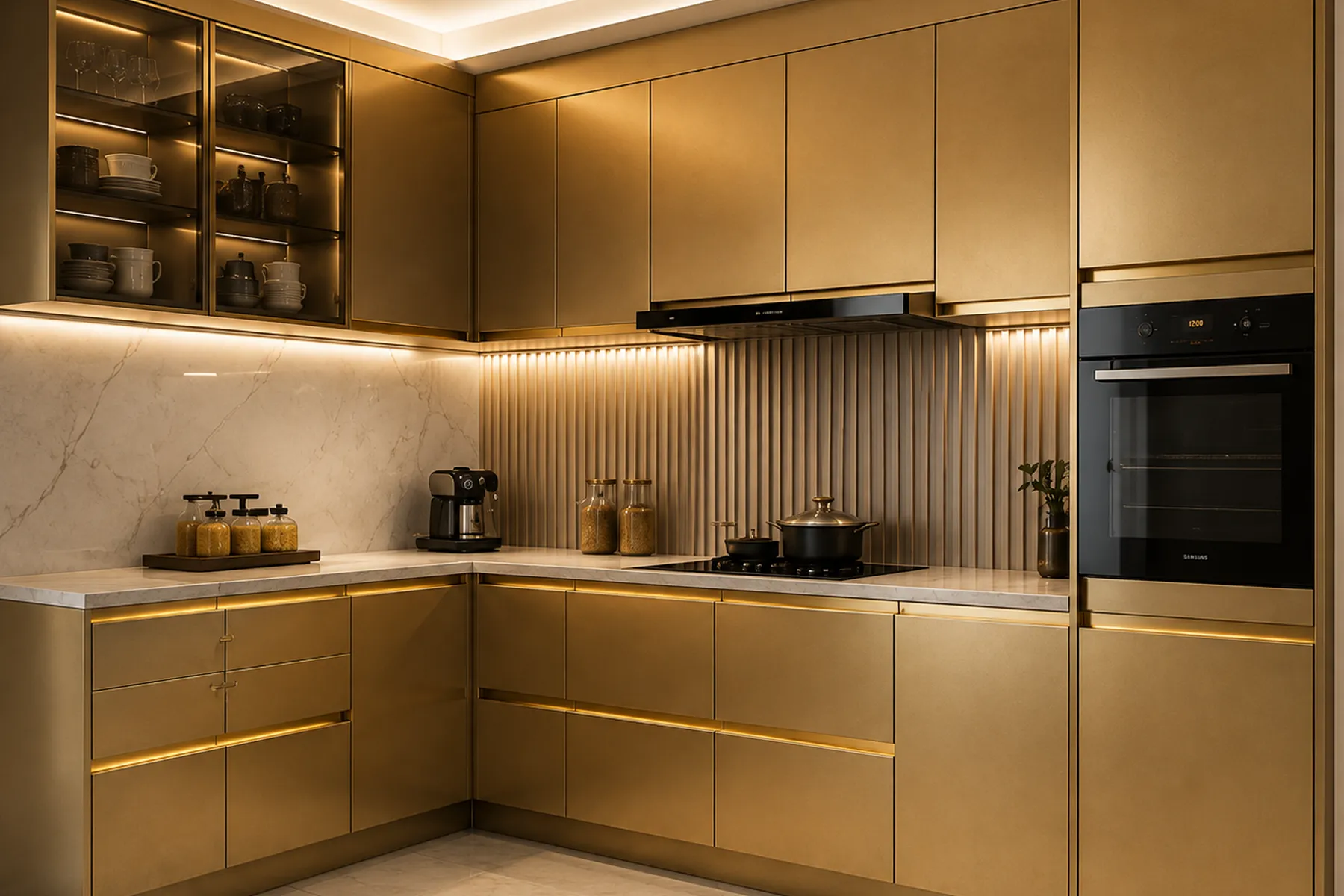 Gold-Finish Aluminium Framed Cabinet Shutters