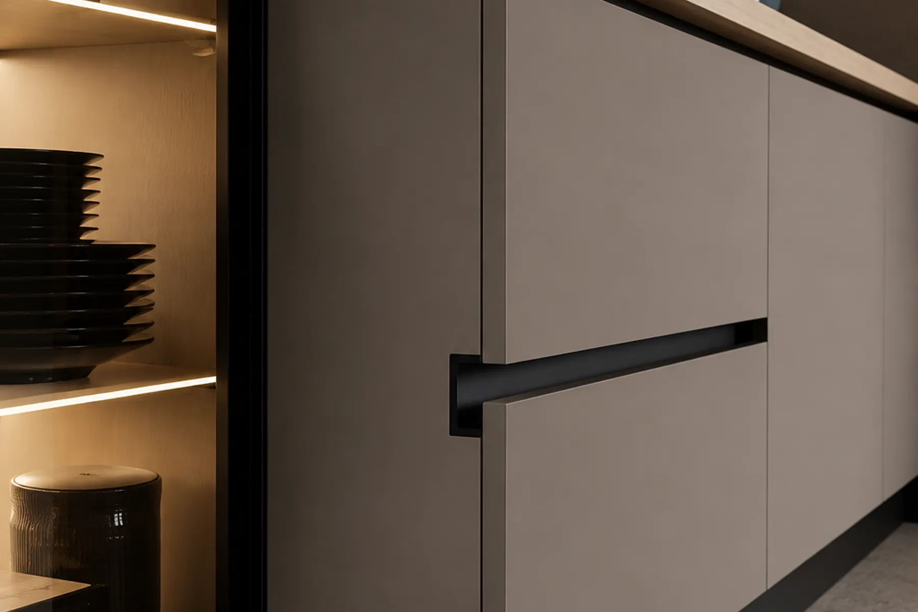 Modular Kitchen with Bar Handle Profiles