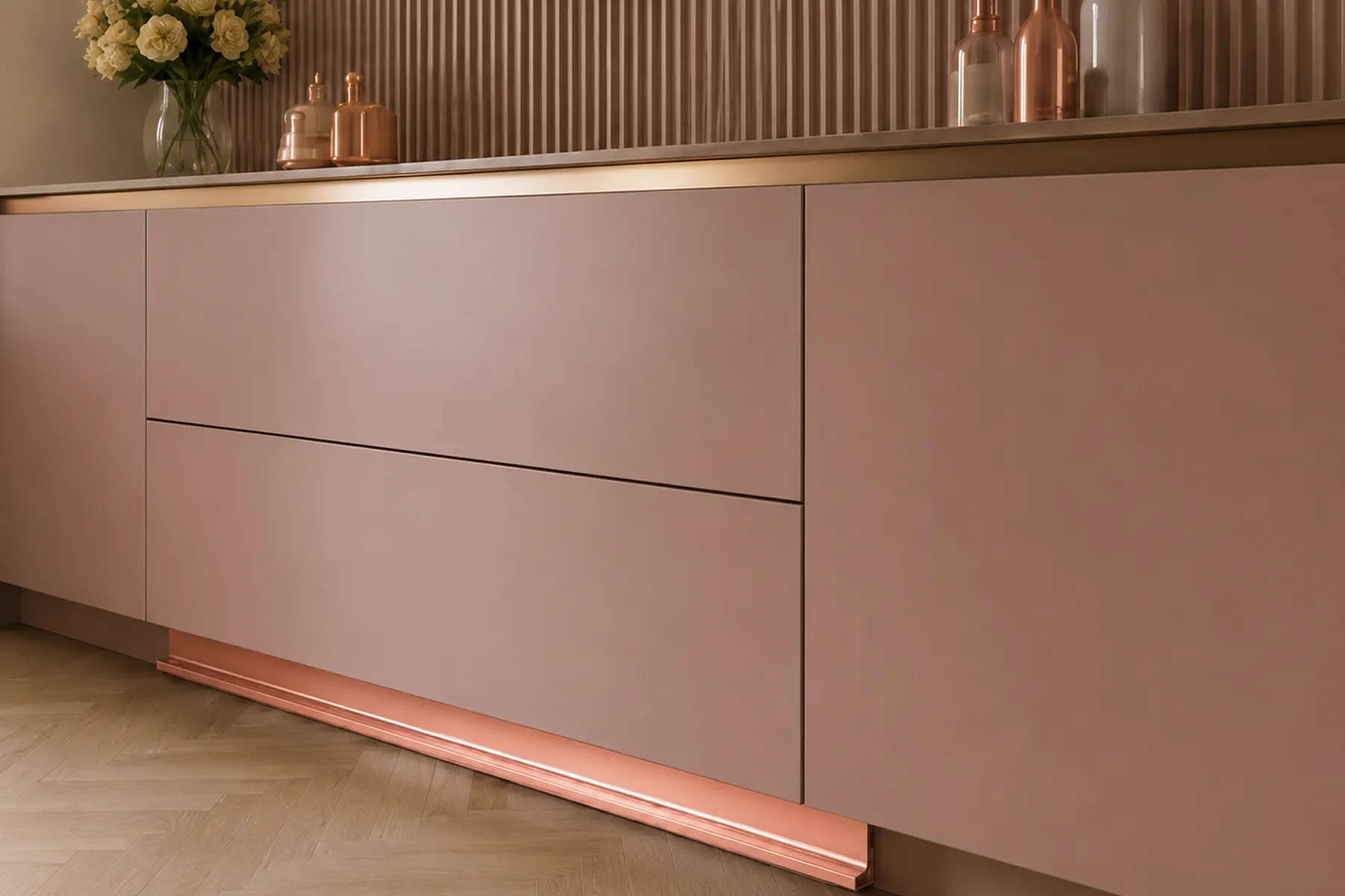 Rose Gold L-Gola Channel on Cabinet Base