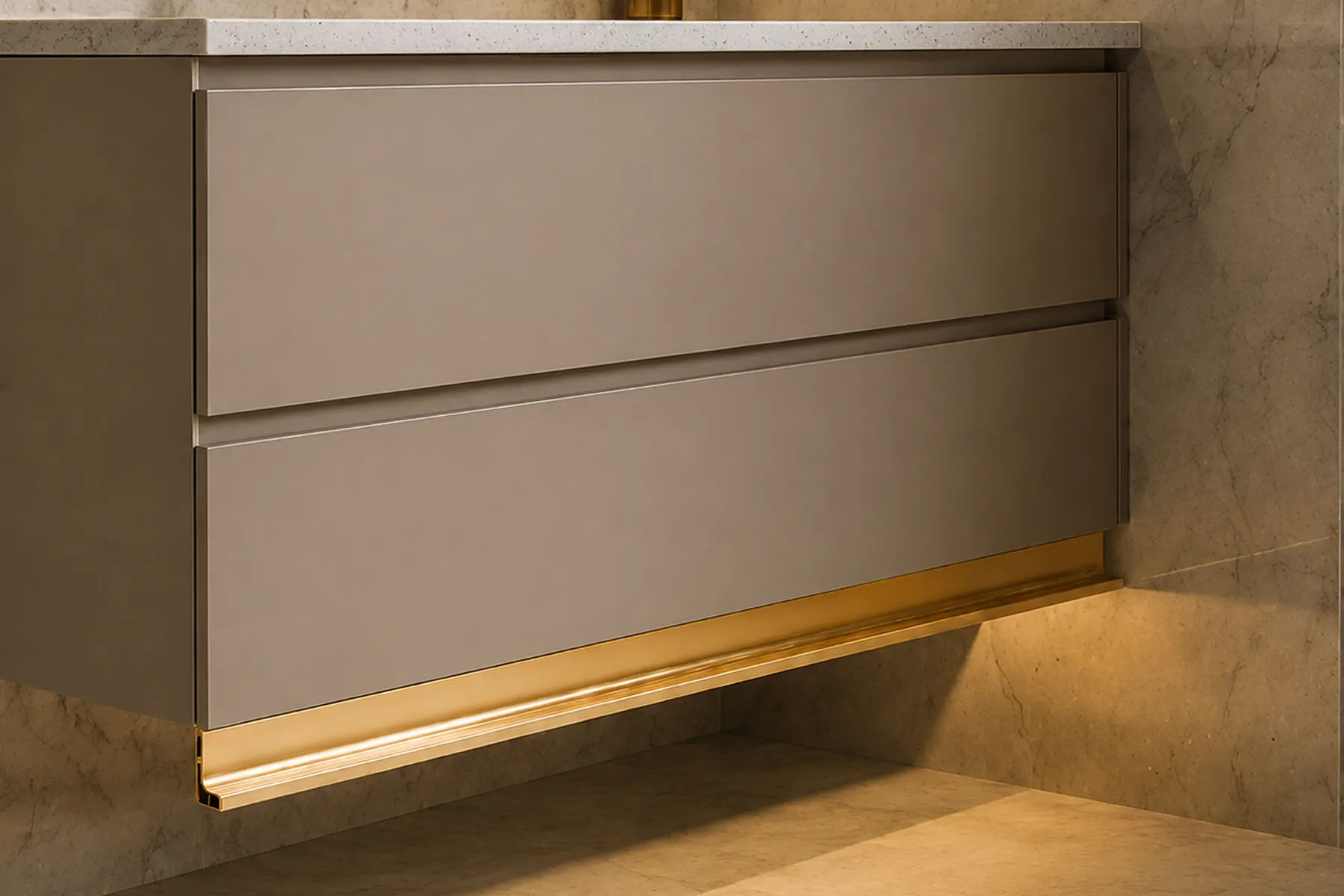 Gold L-Gola Channel Under Floating Cabinet