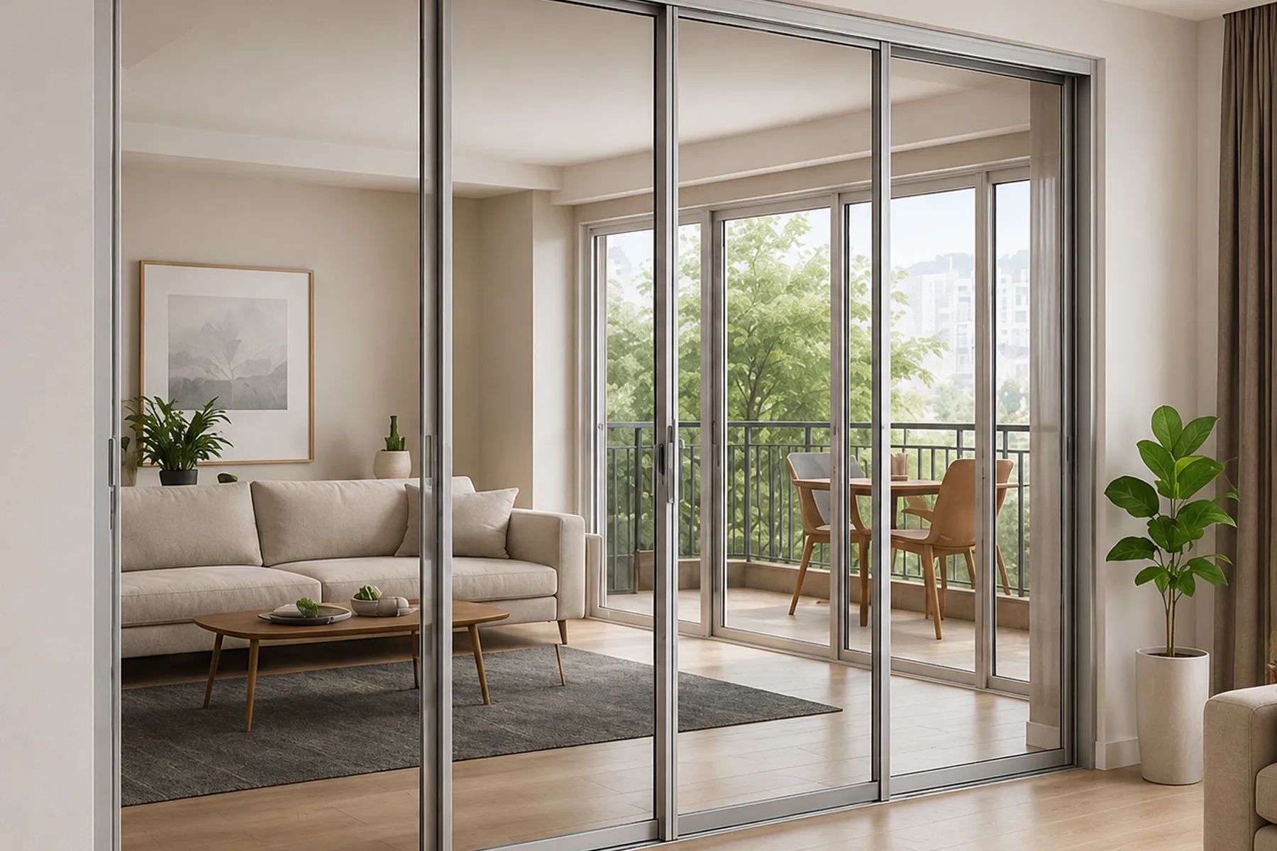 Sliding partition door running on M-Track channel