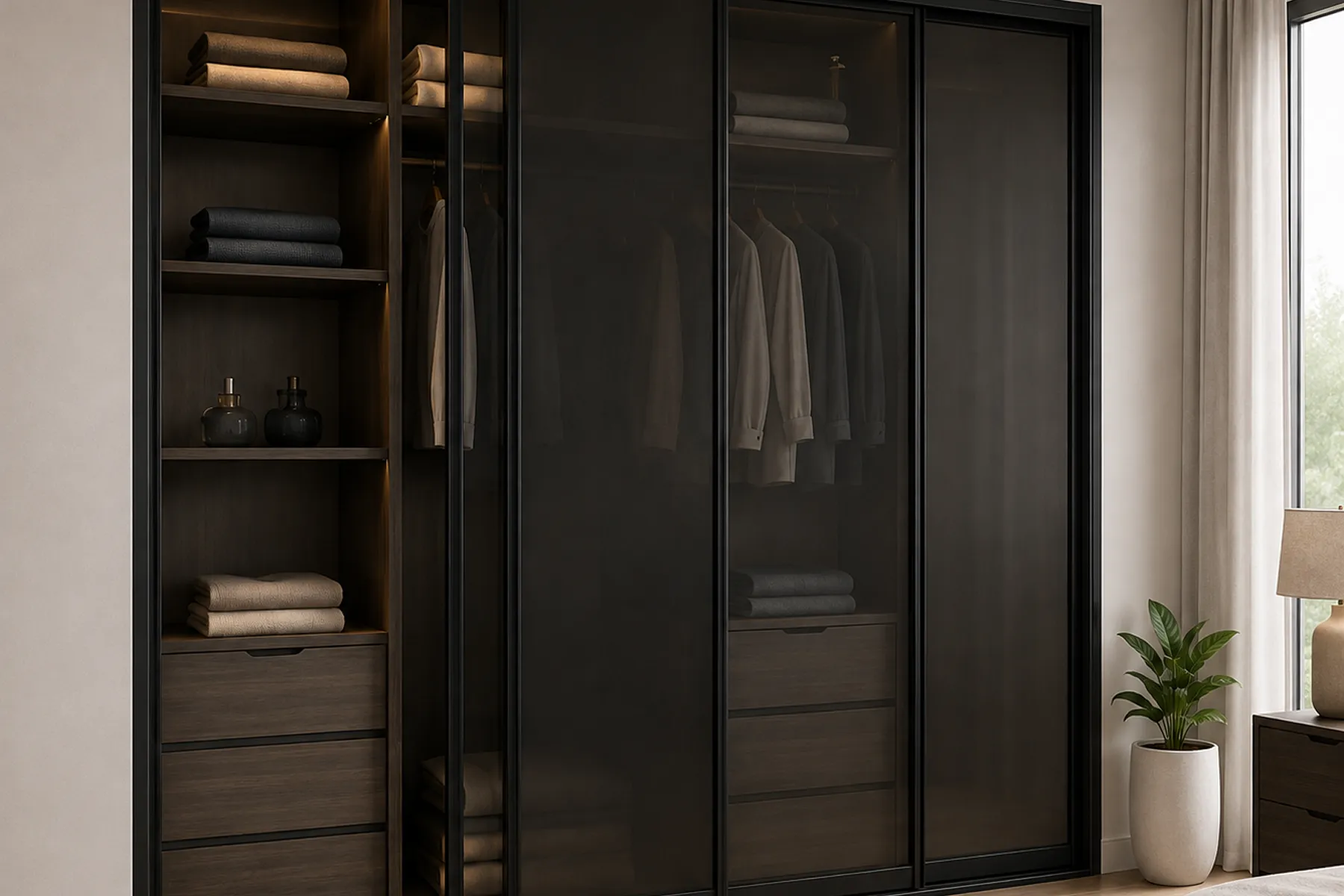 Sliding wardrobe and partition shutters running on aluminium MTrack profile