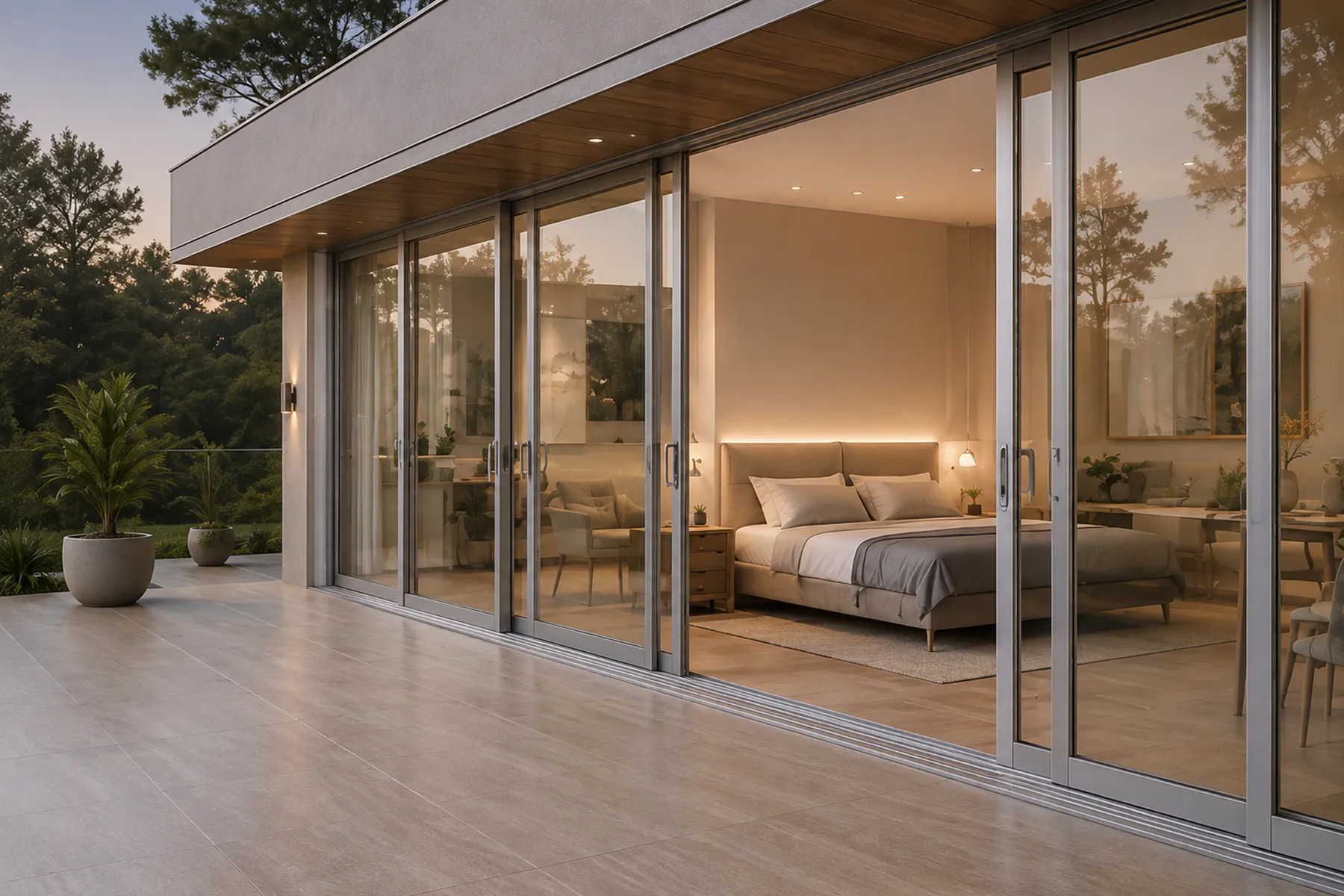 Modern residential building with aluminium system windows and door profiles