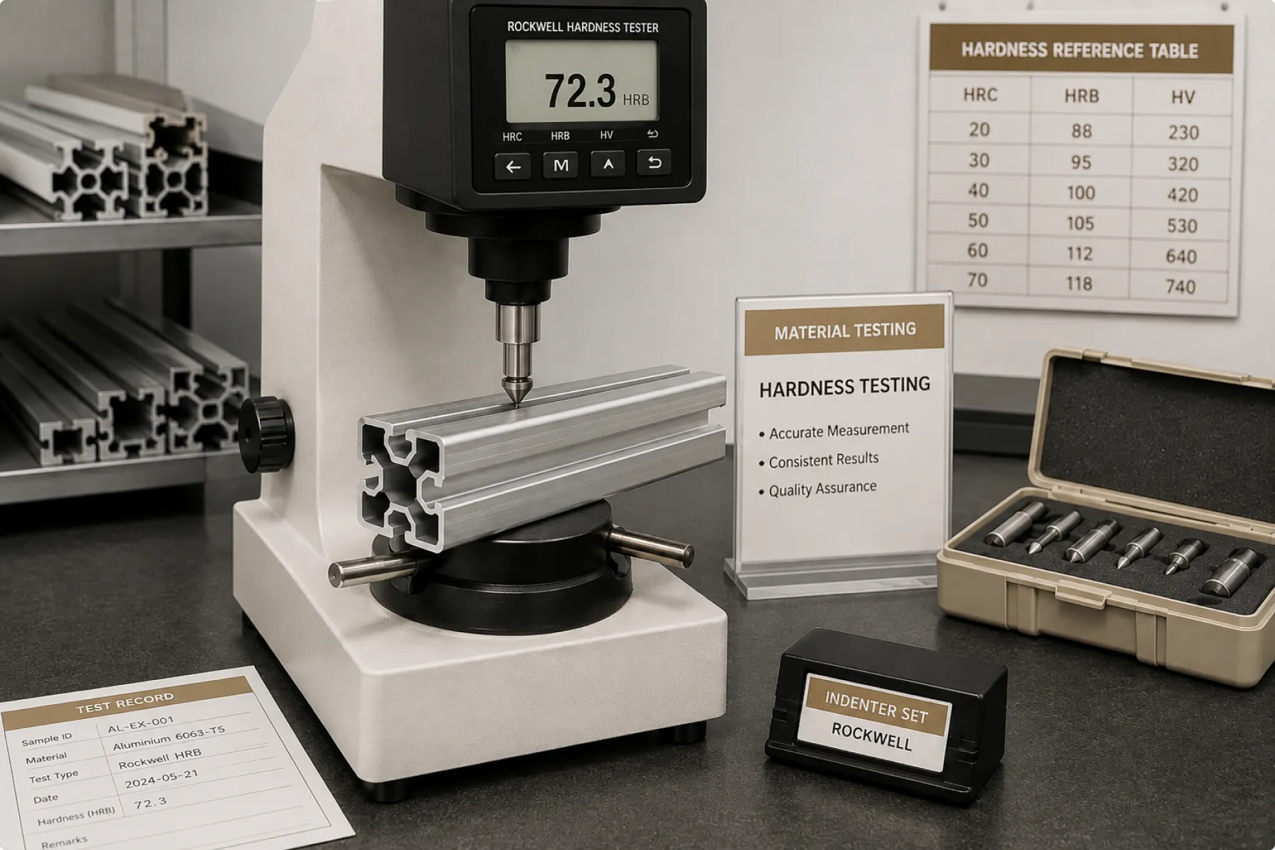 Hardness testing of aluminium extrusion samples