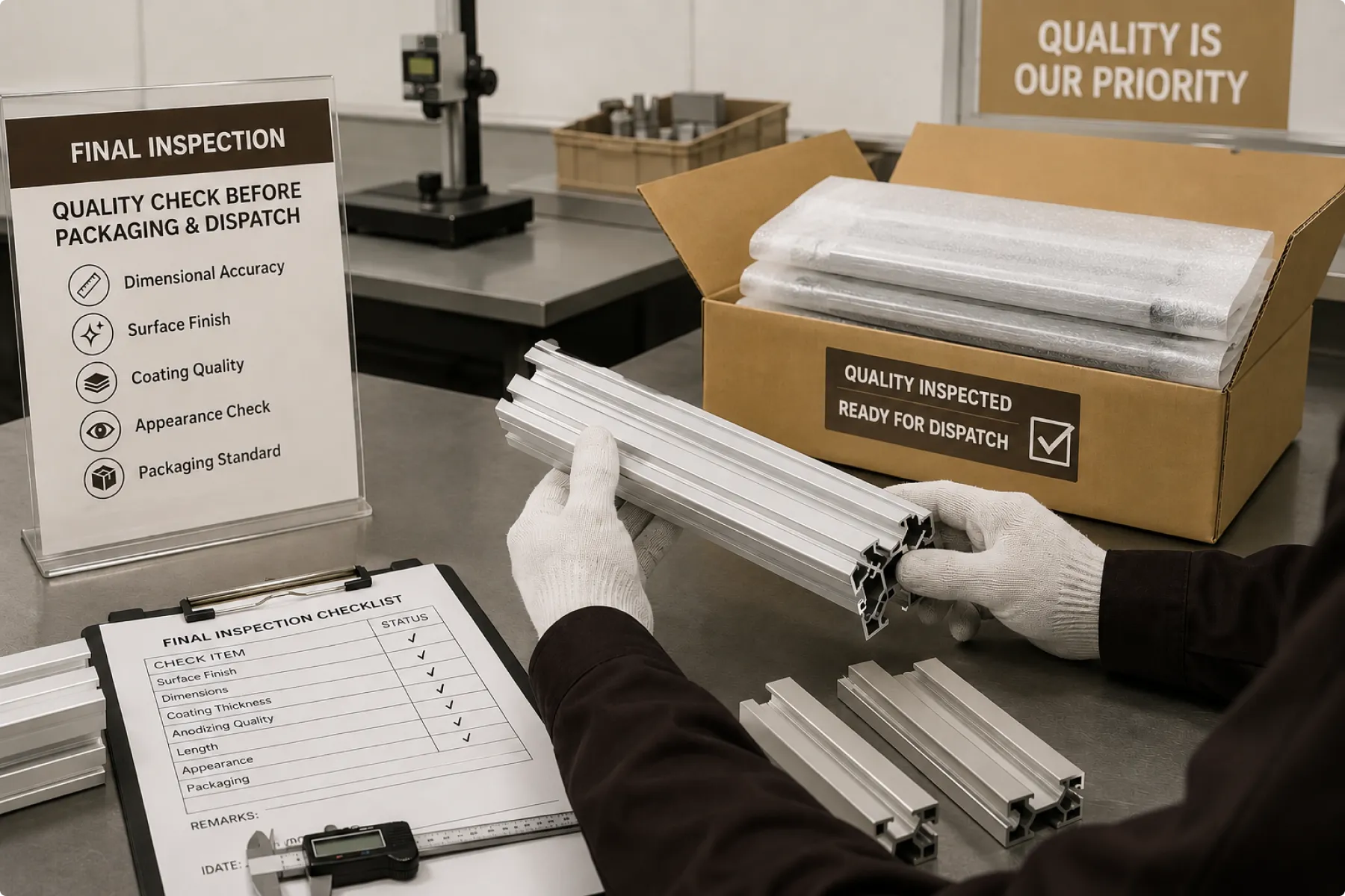 Quality inspection process before packaging and dispatch